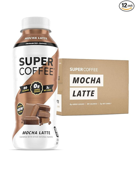 SUPER COFFEE, Keto Protein Coffee (0g Added Sugar, 10g Protein, 70 Calories) [Mocha] 12 Fl Oz, 12 Pack | Iced Smart Coffee Drinks