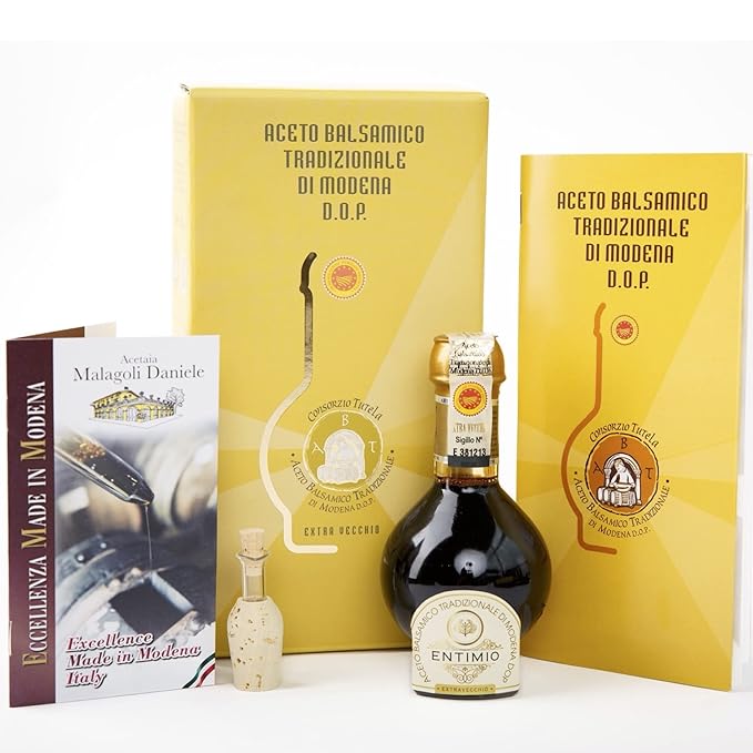 Entimio Extra Vecchio - DOP Aged 25+ Years Traditional Modena Balsamic Vinegar from Modena, Italy - Authentic from Small Family Producer, Giftbox with Product and Producer Info - 3.4 fl oz