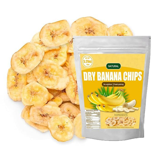 Unsweetened Banana Chips-150g(5.29oz),Bulk Healthy Dried Fruit Snack,Natural Dehydrated Banana Chips