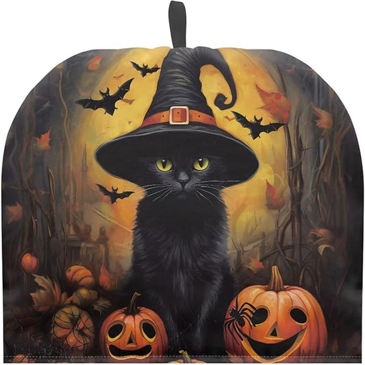 Black Cats Tea Cozy for Teapot Insulated Reusable Kettle Cover Breakfast Warmer Pumpkins Tea Pot Cozy for Keeping Warm All Saints' Eve Thick Teapot Dust Protector