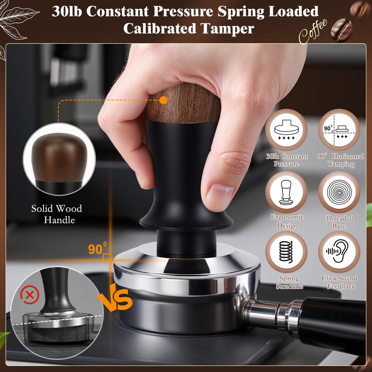 YUNGOO 8 PCS Espresso Accessories Kit, 58mm Espresso Tamper Kit Coffee Tamper Set with Coffee