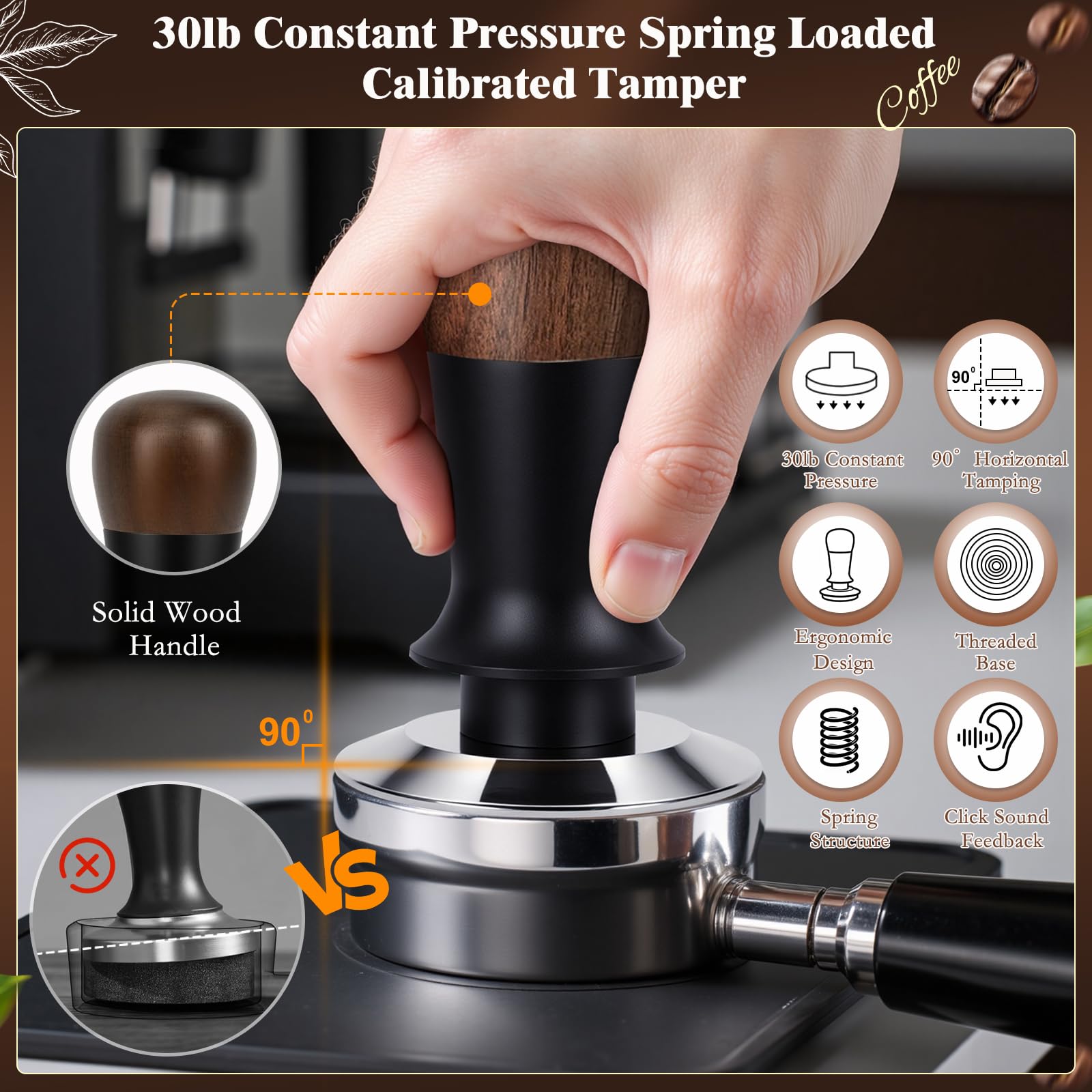 YUNGOO 8 PCS Espresso Accessories Kit, 58mm Espresso Tamper Kit Coffee Tamper Set with Coffee
