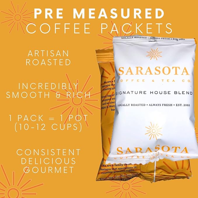 Sarasota Coffee Ground Packets | Gourmet Medium Roast Bulk Coffee Packs | Breakfast Blend | Low Acid Mold Free Singles Individual Pouches for 12 Cup | 1.75 Ounce Bags, 100 Count