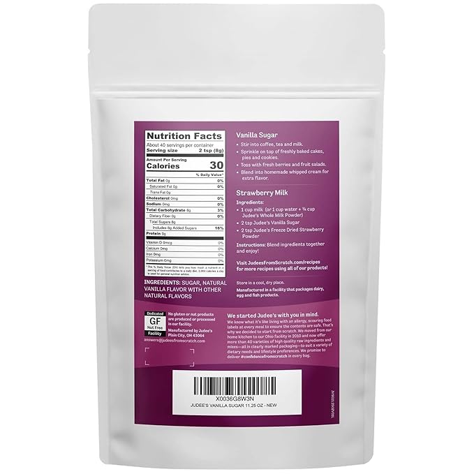 Judee's Vanilla Sugar 11.25 oz - Made with Premium Caster Sugar - Sprinkle on Desserts and Sweeten Tea or Coffee - Made in USA - Gluten-Free and Nut-Free