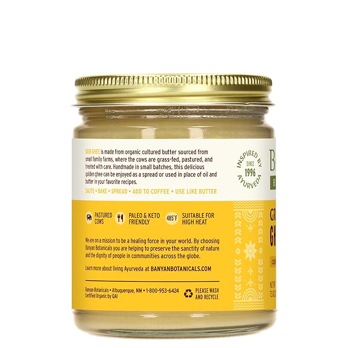 Banyan Botanicals Grass-Fed Ghee ??Original Cultured Organic Ghee (Clarified Butter) ??Tasty Oil & Butter Alternative for Cooking & Baking ??7.5 oz ??Non-GMO Gluten Free Vegetarian
