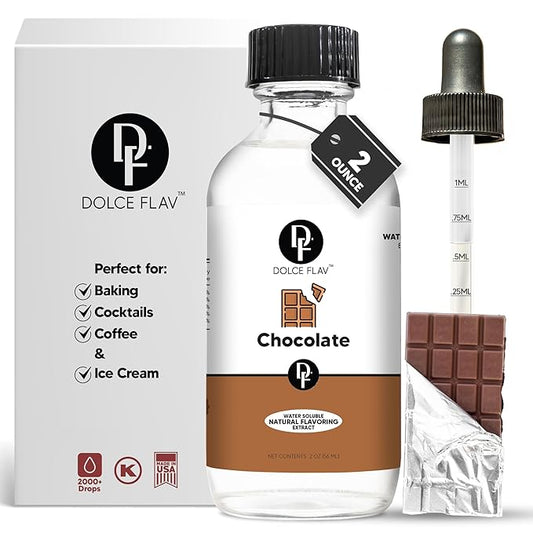 Dolce Flav Natural Chocolate Extract ??Sugar-Free & Kosher ??Pure Cocoa Flavor for Baking, Coffee, Ice Cream, Smoothies & Desserts ??Highly Concentrated ??2 oz