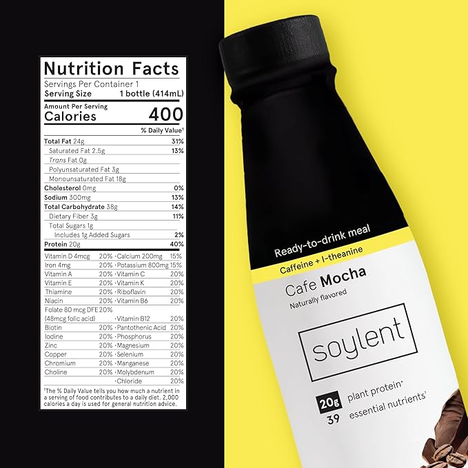 Soylent Complete Coffee Meal Replacement Shake, Cafe Mocha, Ready-to-Drink Plant Based Caffeinated
