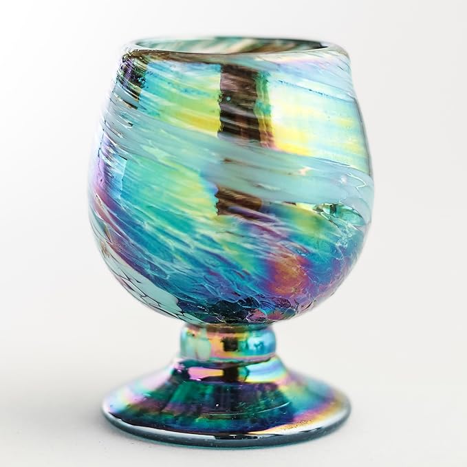 Authentic Mexican Tequila Hand Blown Shot Glasses - Set of 4-2 oz - Mini Glass Snifters - Heavy Base - Cognac (Aurora Borealis)