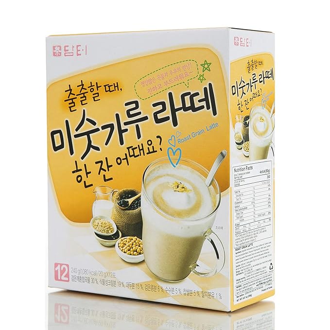 Damtuh Korean Roasted Multi Grain Misugaru Latte Powder Meal Replacement Shake – Nutritious Breakfast Drink, Misugaru, 20g x 12 Sticks (Pack of 4)