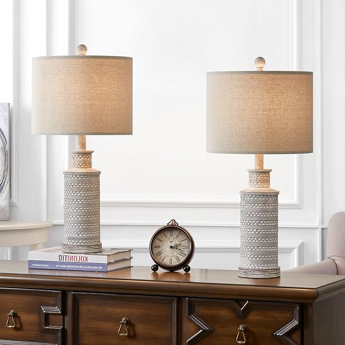 BOBOMOMO 24.5" Farmhouse Rustic Retro 24.5'' Table Lamp Set of 2 for Bedroom Living Room Traditional Nightstand End Table Lamps