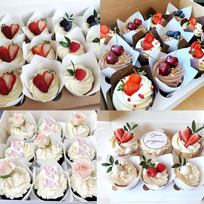 150 Pieces Tulip Cupcake Muffin Liners Paper Baking Cups Greaseproof Cupcake Wrappers for Birthday Wedding Party Baby Showers Catering Restaurants(White)