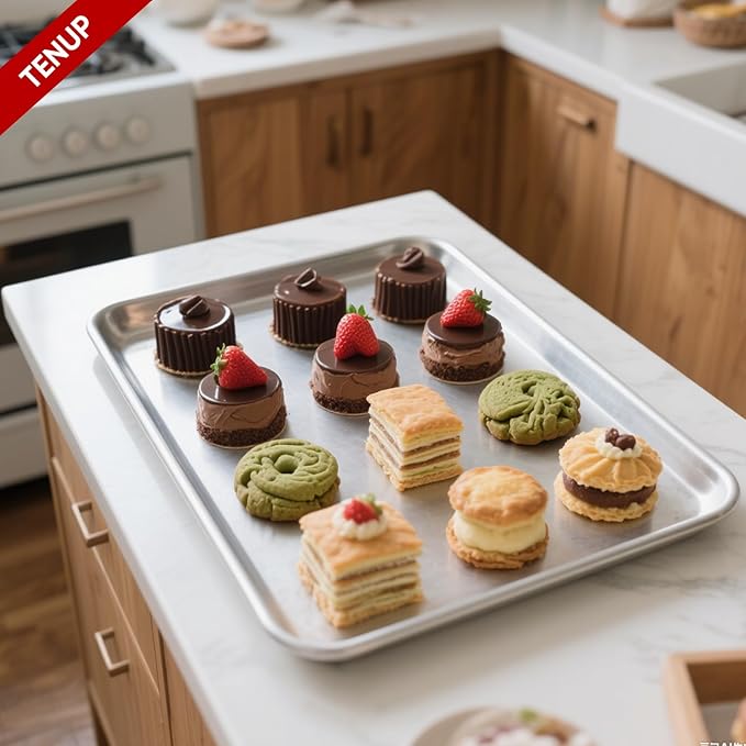 TENUP 12 Pack Aluminum Half Sheet Pan, 18" x 13" Heavy Duty Commercial Baking Tray Reinforced Rim, Warp-Resistant Rust-Free