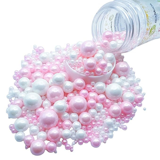 SE Si&Moos White and Pink Pearl Sprinkles for Cake Decorating Edible Cake Cookie Pearls Cupcake Decorations Pink and White Sprinkles for Cake, Cupcake, Cookies Party Holiday Christmas Supplies 3.5 OZ