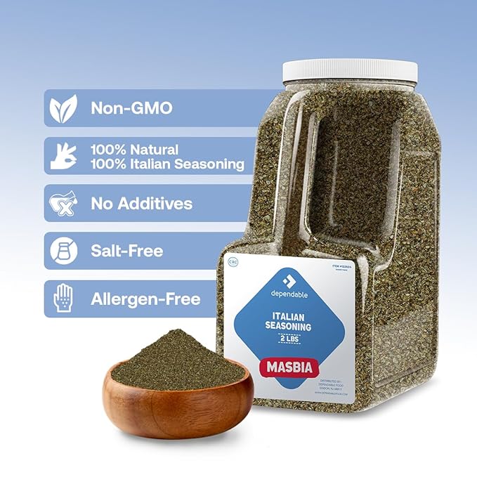 Dependable Food Italian Seasoning - 2 Lb. Resealable Jug - Non-GMO, Natural, No Additives, No Salt, Allergen-Free, Kosher