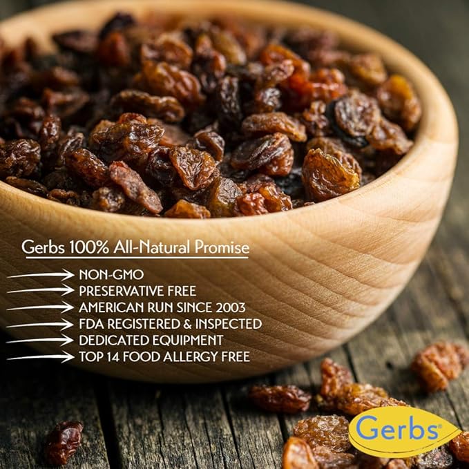 Gerbs Dried Raisins 2 lbs. | Unsulfured, No Additives, Resealable Bag | Naturally Sweet & Plump | Top 14 Allergen-Free