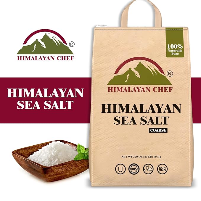 Himalayan Chef Sea Salt, Coarse Grain, 320 Ounces Resealable Bag, Pure & Natural Sun Dried Sea Salt, Unrefined, Gluten Free, Grinder Refill Sea Salts For Daily Cooking & Pickling Salt