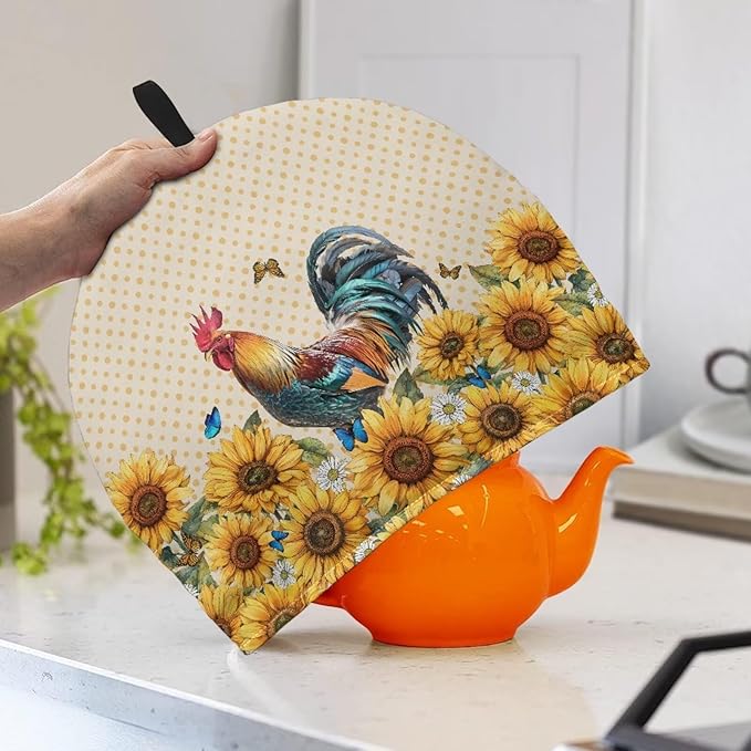 Sunflowers Chook Tea Cozy for Teapot Dome Teapot Cover Customized Teapot Covers Cozy for Teapot with Handle Dust Cover Kitchen Kettle Dust Cover Can Hung and Folded 竊늀range竊?"<div>