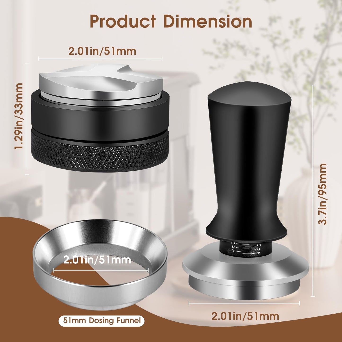 Reoszeank 51mm Espresso Accessories Kit, Distributor, Tamper, Dosing Funnel