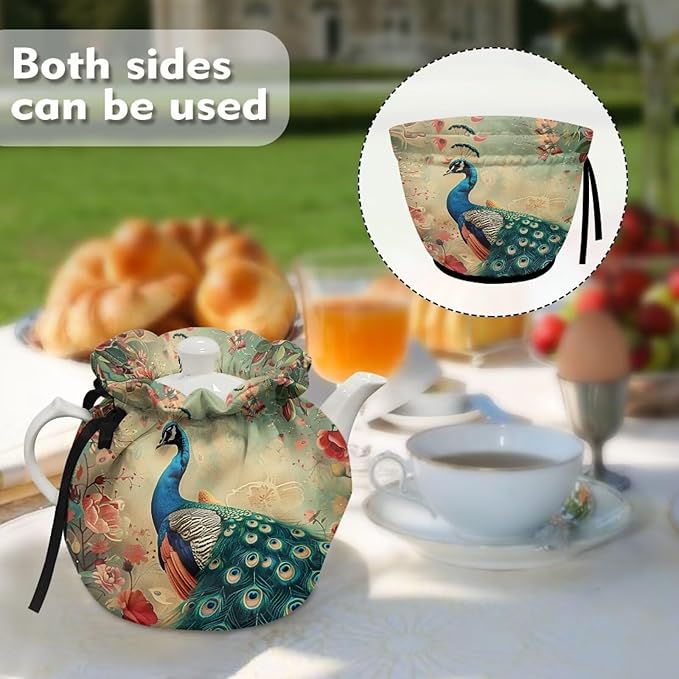 Peacock Tea Cozy for Teapot Insulated Large Teapot Cover to Keep Warm Tea Kettle Cover Machine Washable for Home Kitchen Tea Party Table Decor