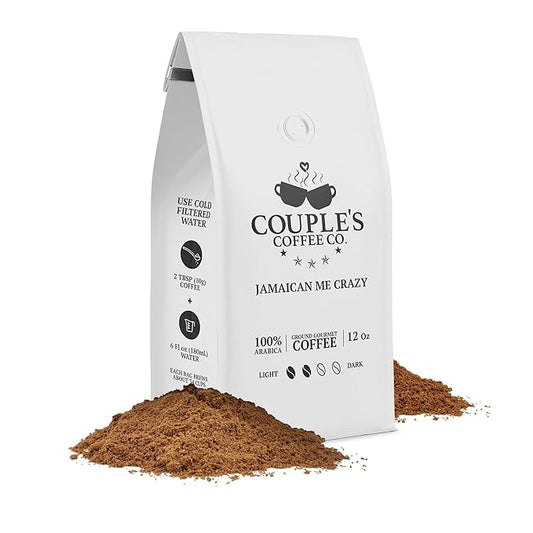 Couple?™s Coffee Ground Coffee | Gives Back to Military Families | Jamaican Me Crazy | Vanilla, Caramel, and Rum Flavored Coffee | Made with 100% Arabica Beans | 12oz bag brews about 34 cups