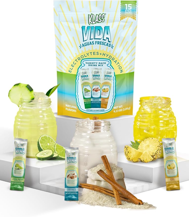 Variety Pack Hydration Sugar-Free Powder Packets |Electrolyte Agua Fresca Drink Mix |Pineapple, Horchata & Cucumber Limeade |15 Single Serve Sticks |Low Calorie, Natural Colors and Flavors