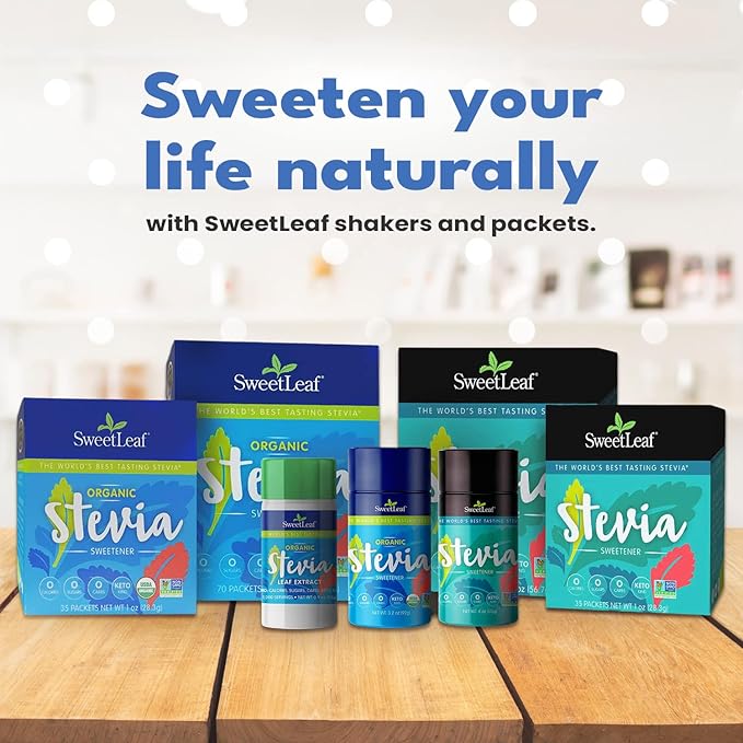 SweetLeaf Organic Stevia Packets - Zero Calorie Stevia Powder, No Bitter Aftertaste, Sugar Substitute for Keto Coffee, Nothing Artificial, Non-GMO Stevia Sweetener Packets, 70 Count (Pack of 2)