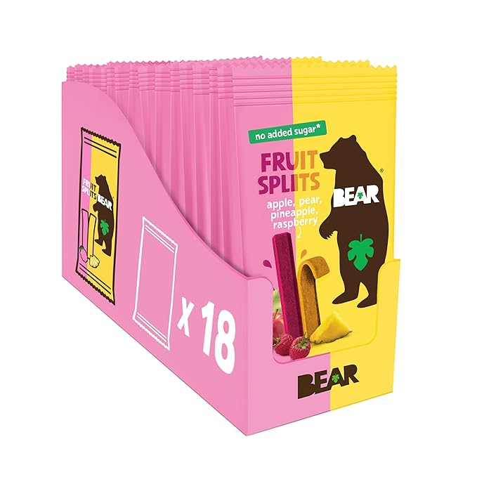 BEAR Real Fruit Snack Splits - Gluten Free, Vegan, and Non-GMO - Raspberry and Pineapple ??Healthy School And Lunch Snacks For Kids And Adults, 0.7 Ounce (Pack of 18)