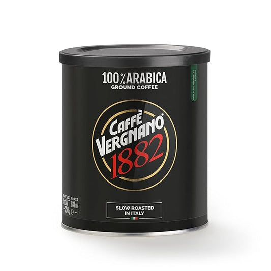 Caffì±?Vergnano Italian Finely Ground Espresso Coffee ??100% Arabica for Moka, Intensity Level 4 ??Sweet & Balanced Blend Slow Roasted with Notes of Chocolate, Hazelnut, Caramel, 8.82 oz Tin
