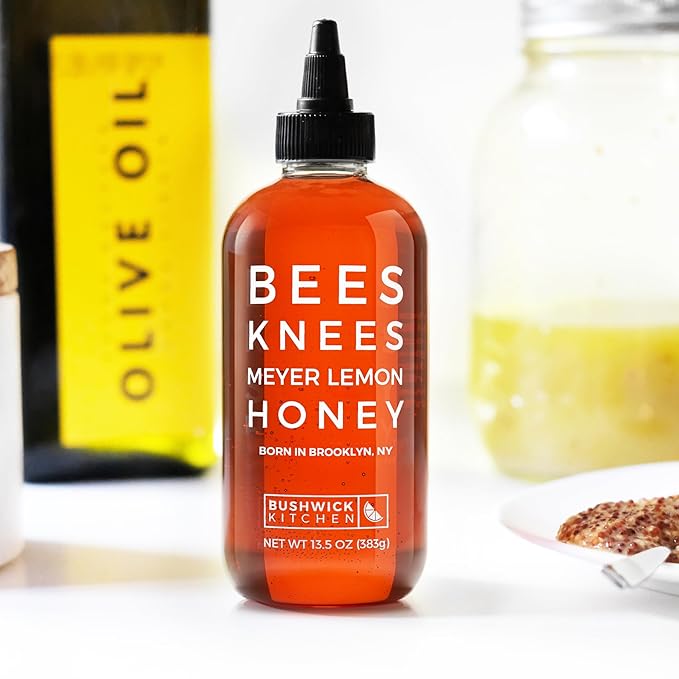 Bushwick Kitchen Bees Knees Honey Sampler Gift Box, Set Includes Spicy Honey, Meyer Lemon Honey, Salted Honey Sauces, Honey Inspired Recipes, Bushwick Kitchen Tea Towel, and Ready-to-Gift Box
