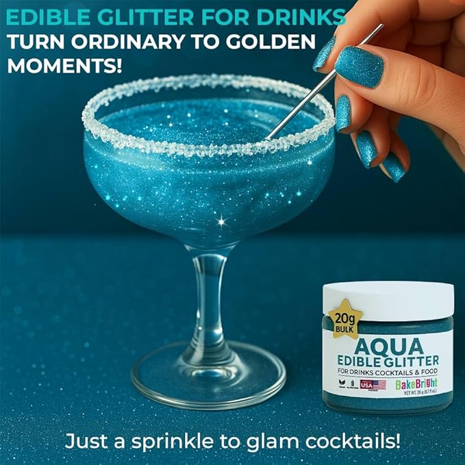 Bulk 20g Light Blue Edible Glitter for Drinks | Premium Edible Glitter for Cakes, Cocktails, Light Blue Cake Decorating Decorations Food Grade, Vegan, Kosher, Halal, Gluten Free - Made in USA