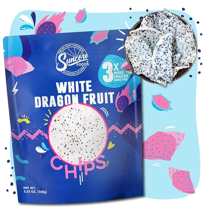 Suncore Foods White Dragon Fruit Chips & Snacks, Gluten-Free, Non-GMO, 5.32oz (1 Pack)