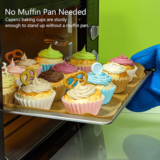 Caperci Heavy Duty Standard Natural Cupcake Liners 150 Counts - Grease-Resistant Paper Muffin Baking Cups, Odorless, No Muffin Pan Needed, Easily Peels (Natural)