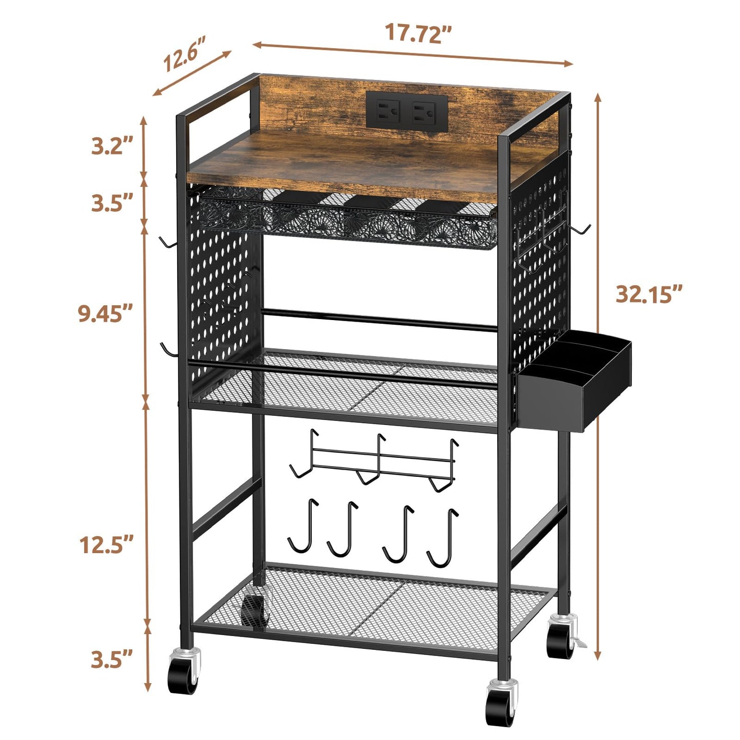 Compact Coffee Bar Cabinet, Rustic Brown & Black