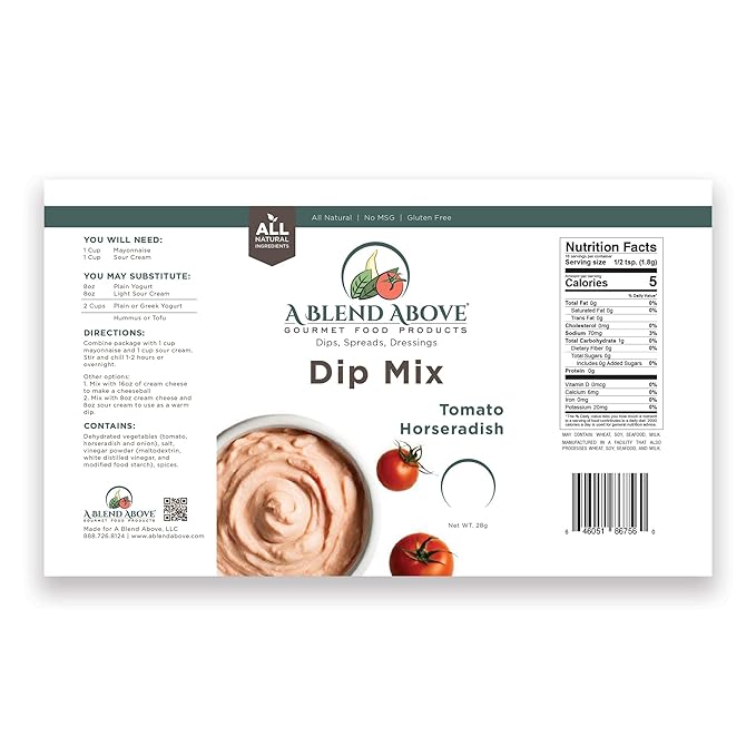 A Blend Above Tomato Horseradish Dip Mix, 3 Packs, 1 oz. Each, Makes 16 Ounces, Gluten-Free, No MSG, All Natural, No Preservatives, Vegan Friendly, Keto Friendly, Low Carb, Easy to Make
