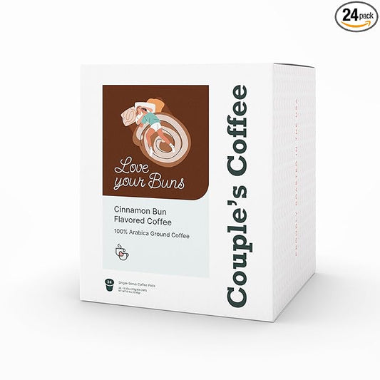 Couple's Coffee K-Cups | Cinnabon Flavored Coffee | Gives Back to Military Families | Love your Buns | Gourmet Ground Coffee with Cinnamon Bun Flavors | Compatible with K-Cups & Single Serve Brewers | 24 Count