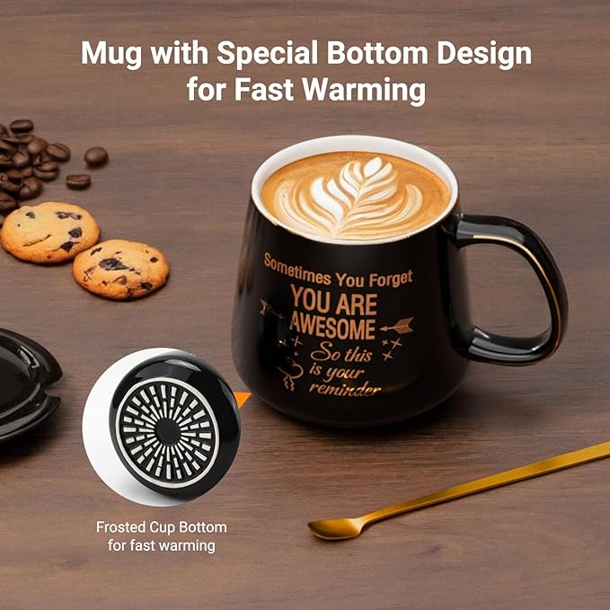 Coffee Mug Warmer & You are Awesome Mug Set, Electric Cup Warmer for Desk Office Home, Beverage Warmer with 4 Temperature Setting, 8-Hours Auto Shut Off, Best Birthday Present Ideas for Women Man