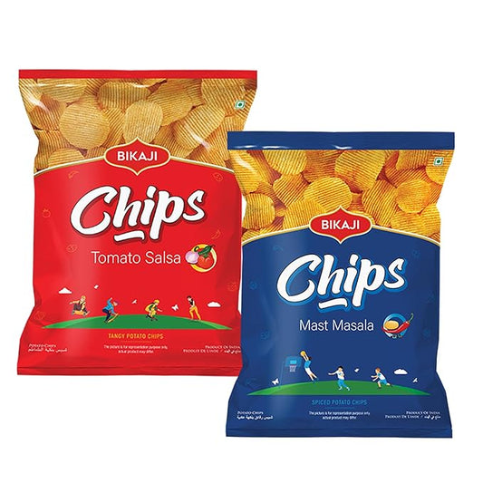 Bikaji Potato Chips Mast Masala & Tomato Salsa Combo ??160g | Ready to Eat Indian Snack Pack | Crispy Flavored Chips | Tangy & Spicy Party Snack, Bar Snack & Everyday Munchies for Sharing
