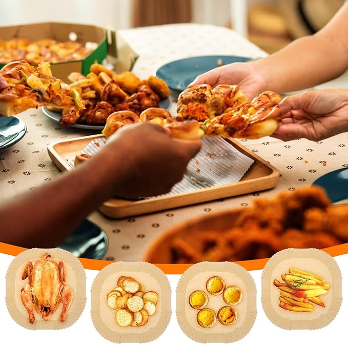 Air Fryer Liners 200pc, Disposable Air Fryer Paper Liners High Temperature Resistant, Square Air Fryer Parchment Paper Liners 5-8QT, Airfryer Liners Non-Stick and Oil Proof Baking Paper for Microwave