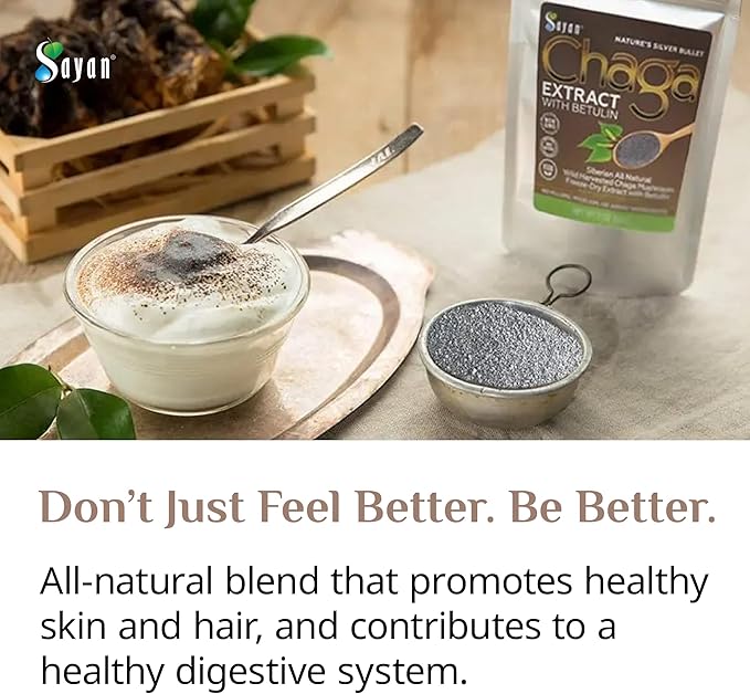Sayan Siberian Chaga Mushroom Extract with Betulin Powder (2 oz) ??Organic Antioxidant Blend ??Support Immune System & Regulate Body Functions, Energy, Clarity, Wellness ??Mix with Yogurt or Smoothies