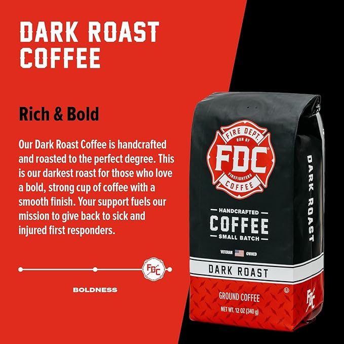 Fire Department Coffee - Gives Back to Firefighters - Dark Roast Ground Coffee - Bold & Smooth - Roasted in the USA - Veteran Owned (12 oz, Pack of 2)