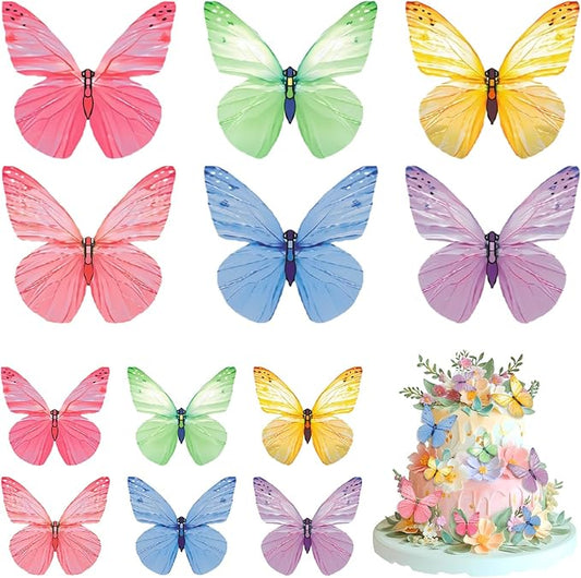 Butterfly Cupcake Toppers 72Pcs Edible Cake Decorations, 6 Colors, Wafer Paper Butterflies for Birthdays Weddings Baby Showers Party Supplies