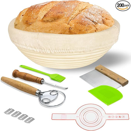 Banneton Bread Proofing Basket: Sourdough Bread Baking Supplies - Making Tools for Rising and Baking(Round Set)