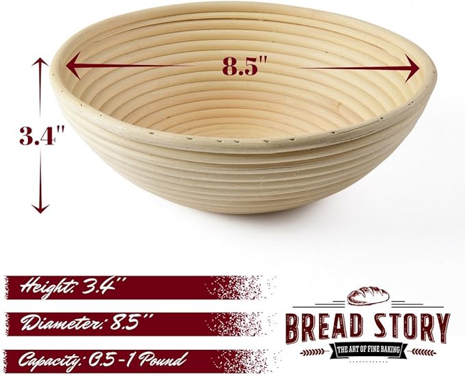 Bread Story Round Banneton Bread Proofing Basket Set ??Handmade Rattan Brotform Dough Bowl with Cloth Liner, Sourdough Tools & Baking Supplies for Home Bakers ??Baking Kit, 8.5 Inch