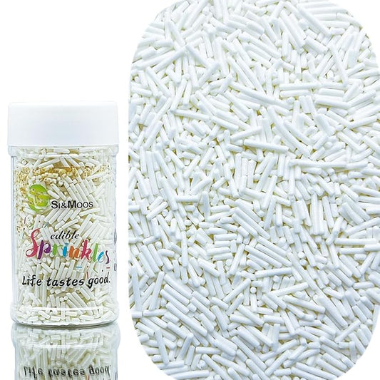 SE Si&Moos White Jimmies Sprinkles White Sprinkles for Cake Decorating Edible Crunchy Jimmies for Topping Ice Cream, Cookies, Cakes, Cupcakes, Dessert Decorating 3 OZ