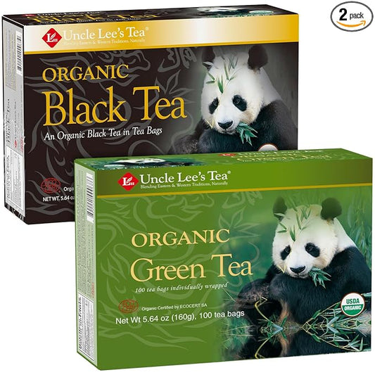 Uncle Lee's Organic Black and Green Tea Variety 2-Pack ??Premium Organic Tea, Antioxidant-Rich, Bold and Refreshing, Delicious Hot or Iced, 100 Count Ea