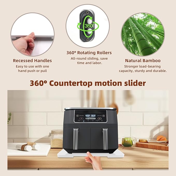 360째 Rolling Tray Bamboo Appliance Slider for Kitchen Appliances, for Breville Espresso Machine Accessories, Sliding Tray for Coffee Maker Appliances Mat Easily from Under The Cabinet White13"횞15.7"