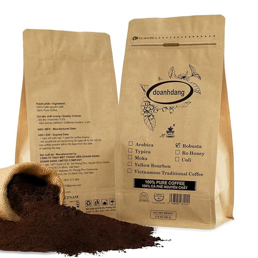 doanhdang - 17 Oz Premium Robusta Ground Bean Coffee, 100% Robusta Medium Roast, Rich Flavor for Espresso Shot and Brew, Origin from Vietnam, Ground Med Roast Beans, Pack of 1, Phin Filter Included