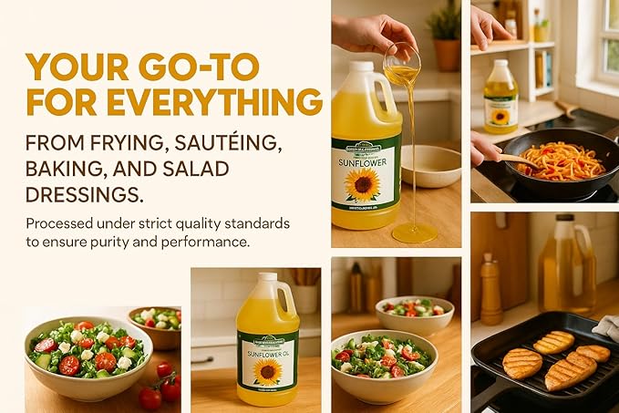 Healthy Harvest Non-GMO Sunflower Oil - Healthy Cooking Oil for Cooking, Baking, Frying & More - Naturally Processed to Retain Natural Antioxidants (One Gallon)