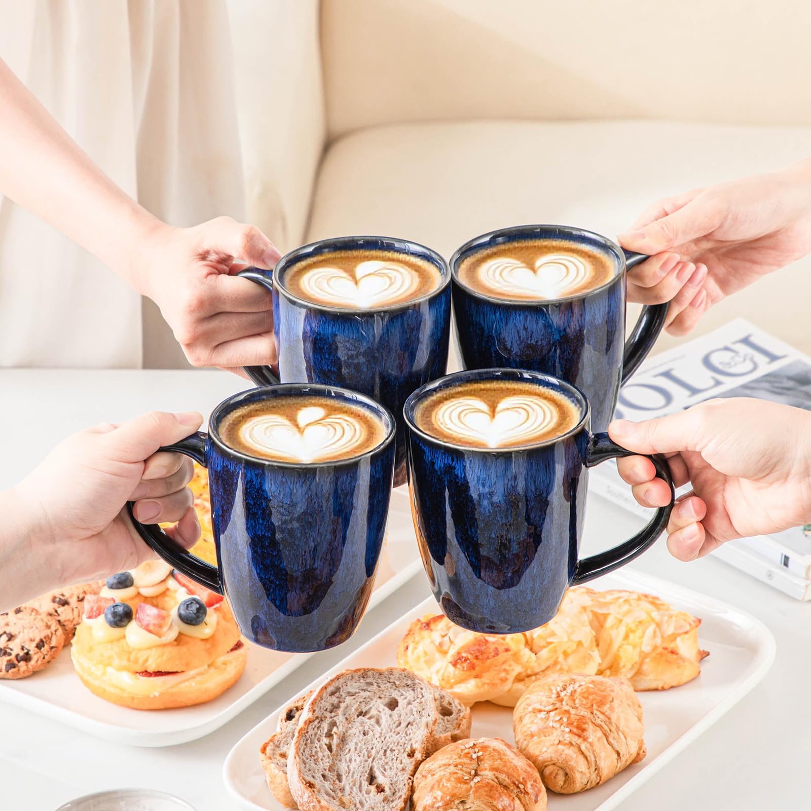 vancasso STARRY Ceramic Coffee Mug Set of 6, 16 Oz Tea Cups with Handle for Latte, Tea, Cappuccino