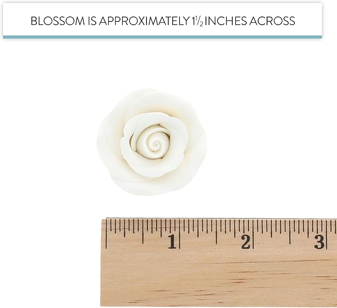 Global Sugar Art Premium Edible Roses, White, Unwired, Medium 1.5 inches, 12 Count by Chef Alan Tetreault